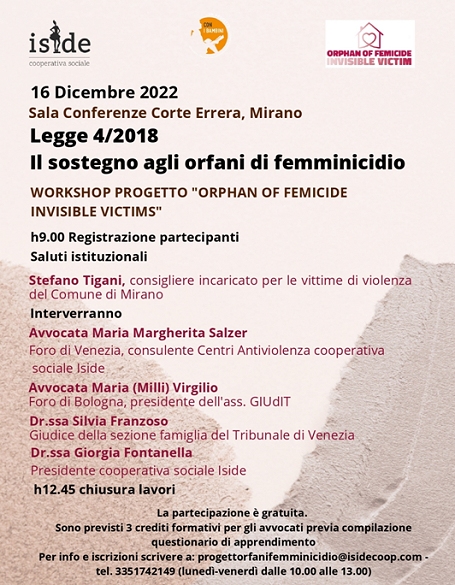 Formazione sulla legge di sostegno agli orfani da femminicidio