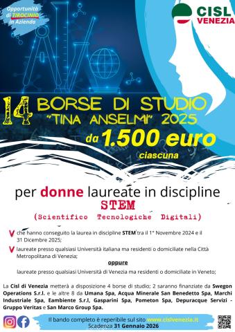 Borse di studio da 1.500 euro per donne laureate in materie STEM